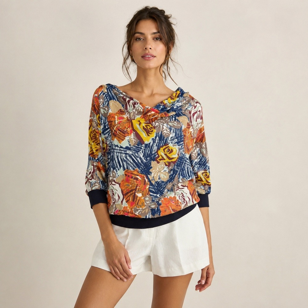 Sparrow Women Cowl Neck Floral Knit Top S Boho Batwing Sleeve Anthropologie